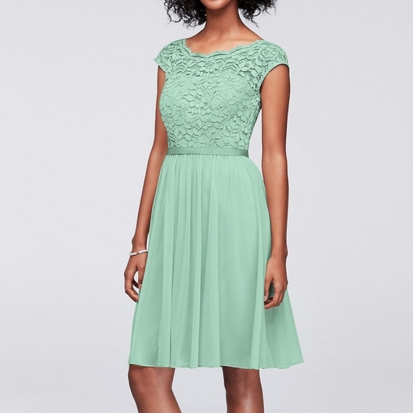 Davids Bridal Short Ice Blue Lace Dress - Picture 2 of 5